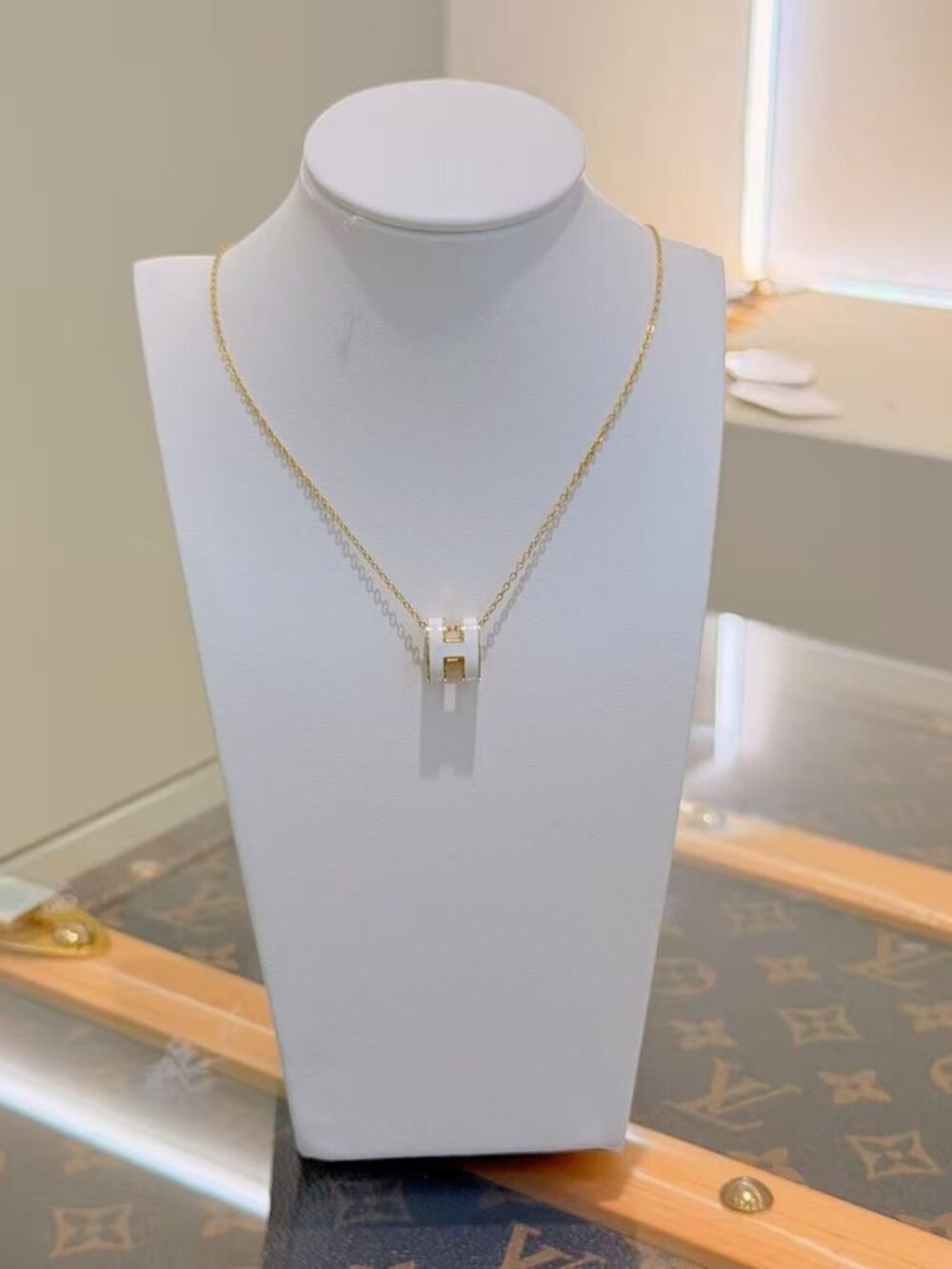 White Letter H Pendant Necklace Gold Chain Minimalist Initial Charm Jewelry